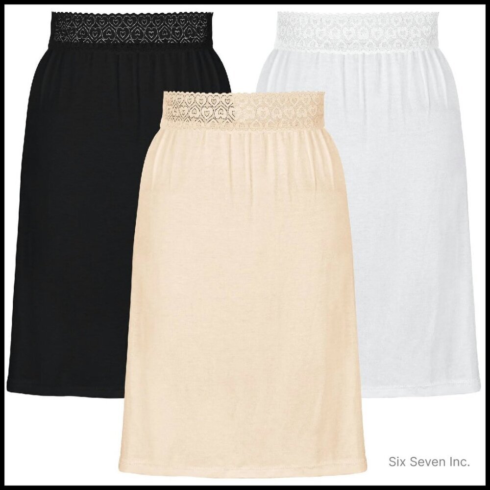 Knee Length Half Slips Set of 3 Lace Waistband Elegant Minimal Chic